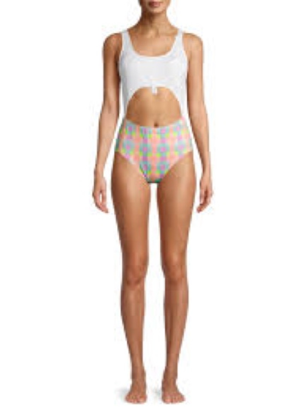 No Boundaries Plaid Cut Out One Piece Swimsuit Sz M